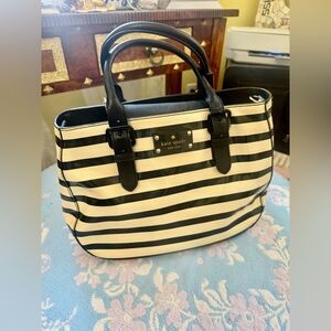 NEW! Kate Spade Chic Striped Handbag Blk & Cream